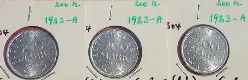 (1043779) Deutsches Reich. Weimarer Republik. 3 x 200 Reichsmark 1923-A, Jäger-Nr. 304. Sehr gute Erhaltung ! Versandkosten ab Euro 2,00