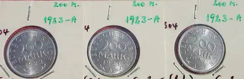 () Deutsches Reich. Weimarer Republik. 3 x 200 Reichsmark 1923-A, Jäger-Nr. 304. Sehr gute Erhaltung ! Versandkosten ab Euro 2,00