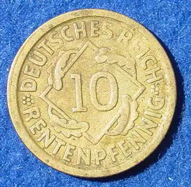 () Deutsches Reich. 10 Rentenpfennig 1923-D. Weimarer Republik. J.309