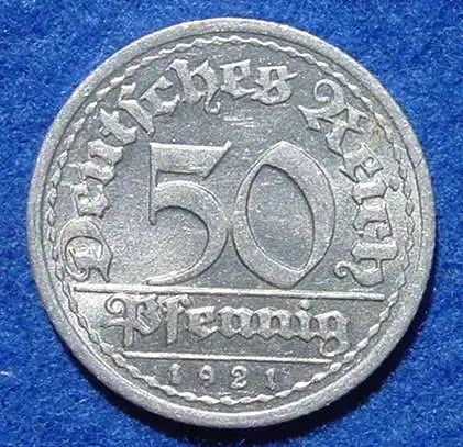 () Deutsches Reich. 50 Pfennig 1921-G. Weimarer Republik. J.301. Super Zustand, oder ?