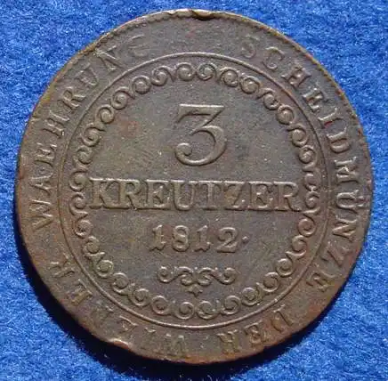 () 3 Kreuzer 1812 B. Kupfermuenze. Oesterreich. KM 2116