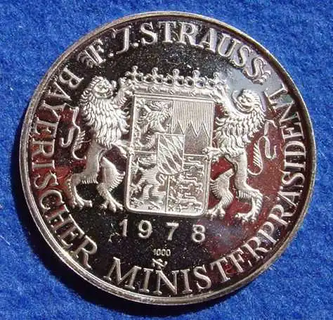 (1043313) Grosse Silbermedaille "F. J. Strauss. Bayerischer Ministerpraesident 1978