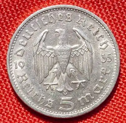 () Deutsches Reich. 5 Reichsmark 1935 G. Jaeger-Nr. 360. Silbermuenze 900-er Silber !