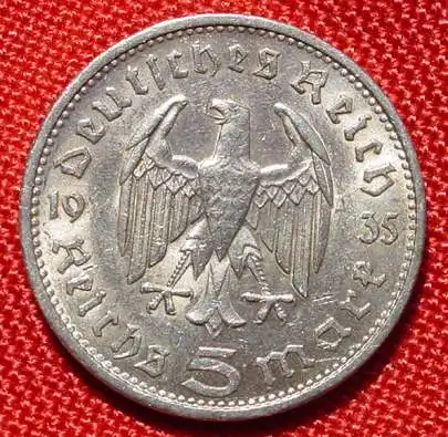 (1039643) Deutsches Reich. 5 Reichsmark 1935 G. Jaeger-Nr. 360. Silbermuenze 900-er Silber !