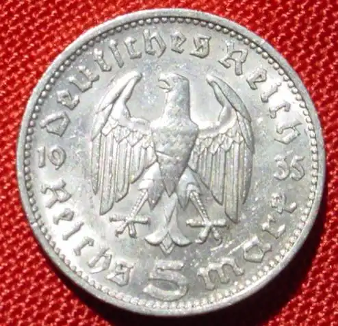 (1039646) Deutsches Reich. 5 Reichsmark 1935 J. Jaeger-Nr. 360. Silbermuenze 900-er Silber !