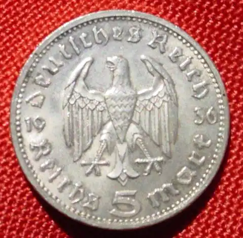 (1039647) Deutsches Reich. 5 Reichsmark 1936 G. Jaeger-Nr. 360. Silbermuenze 900-er Silber !