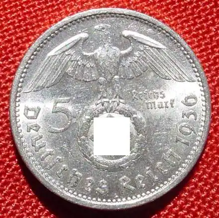 () Deutsches Reich. 5 Reichsmark 1936 A. Jaeger-Nr. 367. Silbermuenze 900-er Silber ! TOP Zustand