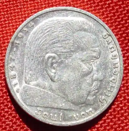 () Deutsches Reich. 5 Reichsmark 1936 G. Jaeger-Nr. 367. Silbermuenze 900-er Silber !