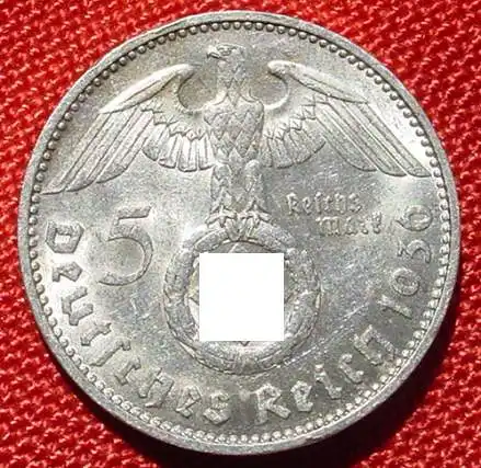 () Deutsches Reich. 5 Reichsmark 1936 J. Jaeger-Nr. 367. Silbermuenze 900-er Silber !