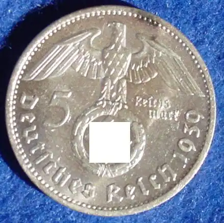 () Deutsches Reich. 5 Reichsmark 1939 F. Jaeger-Nr. 367. Silbermuenze 900-er Silber !