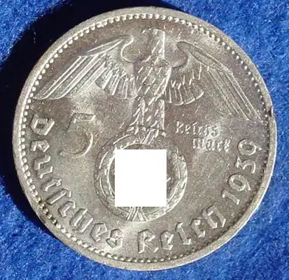 (1039693) Deutsches Reich. 5 Reichsmark 1939 F. Jaeger-Nr. 367. Silbermuenze 900-er Silber !