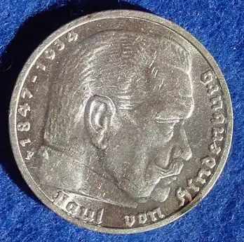 () Deutsches Reich. 5 Reichsmark 1939 F. Jaeger-Nr. 367. Silbermuenze 900-er Silber !