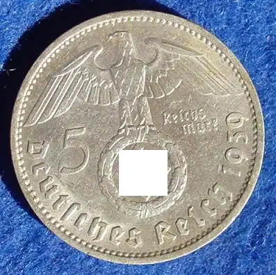 () Deutsches Reich. 5 Reichsmark 1939 F. Jaeger-Nr. 367. Silbermuenze 900-er Silber !