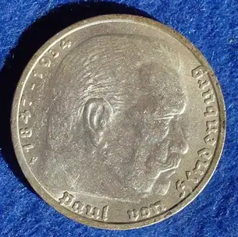 () Deutsches Reich. 5 Reichsmark 1939 F. Jaeger-Nr. 367. Silbermuenze 900-er Silber !