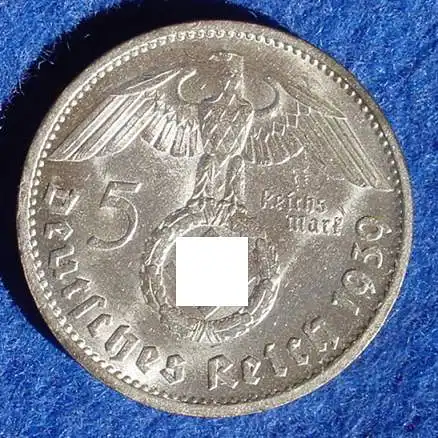 () Deutsches Reich. 5 Reichsmark 1939 J. Jaeger-Nr. 367. Silbermuenze 900-er Silber !