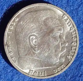 () Deutsches Reich. 5 Reichsmark 1939 J. Jaeger-Nr. 367. Silbermuenze 900-er Silber !