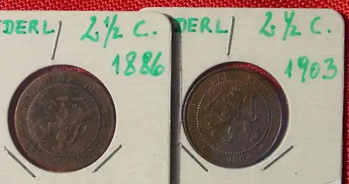 () 7 Muenzen Niederlande. 2,5 Cents. 1877, 1881, 1884, 1886, 1903, 1904, 1918