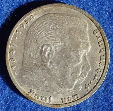 () Deutsches Reich. 5 Reichsmark 1939 B. Jaeger-Nr. 367. Silbermuenze 900-er Silber !