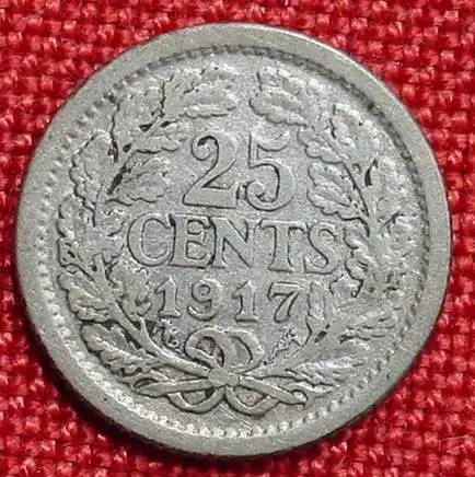 () Muenze. 25 Cents 1917. Niederlande. Silbermuenze