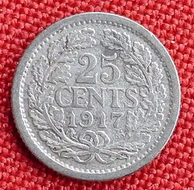 () Muenze. 25 Cents 1917. Niederlande. Silbermuenze