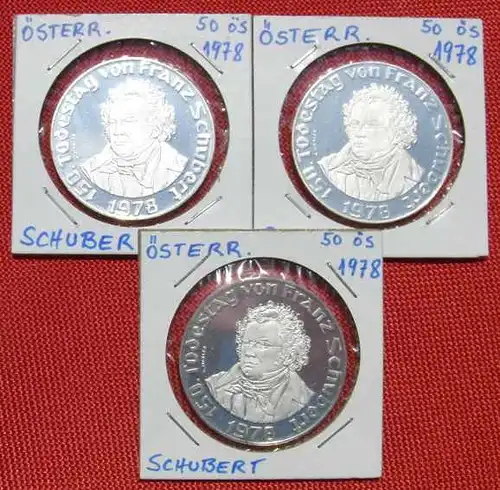 () Silbermuenzen Oestereich 3 x 50 Schilling Schubert 1978 PP