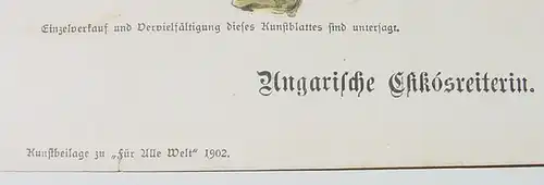 () Kunstblatt Ungarische Csikosreiterin von 1902. Kunstbeilage aus Fuer Alle Welt aus dem Jahre 1902