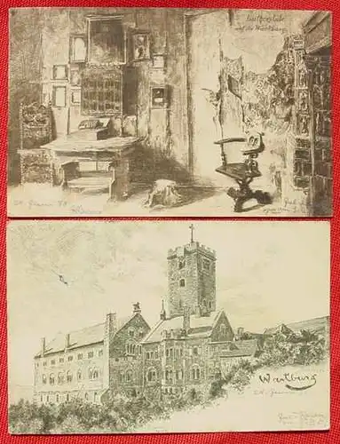 2 x Ansichtskarten. Motiv : Wartburg / Thüringen. Sehr schöne Künstlerzeichnungen. Beschrieben u. postal. gelaufen mit Marke u. Stempel v. 1898. Borchert. C. Jander, Berlin. (intern 1033169-99817)