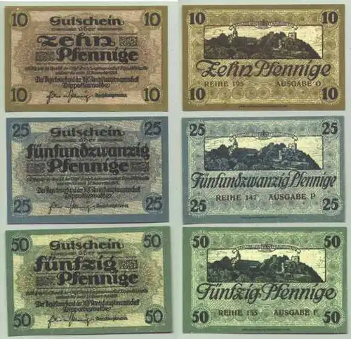 Dipoldiswalde, 3 x Gutschein, bis 1918 () Notgeld