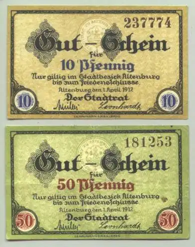 Altenburg 10Pf + 50 Pf. Gutscheine 1917 (1028459) Notgeld