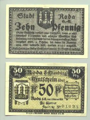 Roda 10Pf + 50 Pf. Gutscheine 1918 () Notgeld