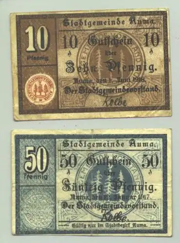 Auma 10Pf + 50 Pf. Gutscheine 1917-18 (1028466) Notgeld