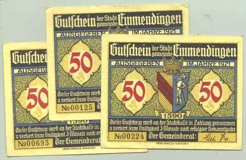 79312 Emmendingen 3 x Notgeld 50 Pf. 1921 (1028570)
