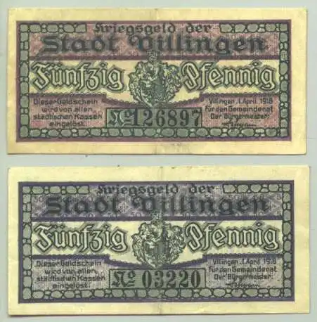 78050 Villingen 2 x Notgeld 1918 (1028573)