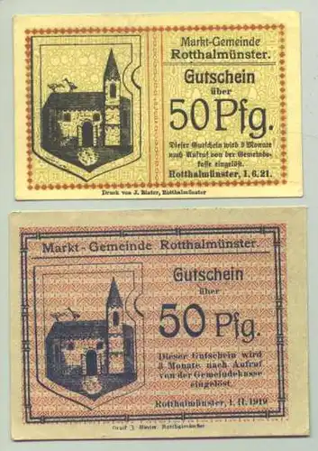 Rotthalmuenster. Notgeld 2 x 50 Pfg. 1919/ 21 ()