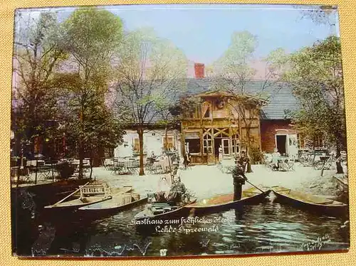 Lehde, Spreewald 1906 # Brandenburg ()  "Gasthaus zum Froehlichen Hecht. Lehde, Spreewald". Hugo Gutte & Co. Görlitz 1906. Herrliches Foto hinter dickem Glas. Vermutlich handkoloriert. Das Bild ist zudem noch zum Teil mit leuchtenden / bzw....