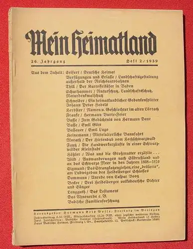 Mein Heimatland. Baden, Heft Nr. 2 von 1939. 130 Seiten (0082312)