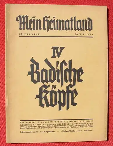 Mein Heimatland. Baden, Heft Nr. 3 von 1938. 130 Seiten (0082312)