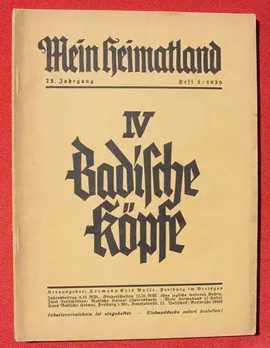 Mein Heimatland. Baden, Heft Nr. 3 von 1938. 130 Seiten ()