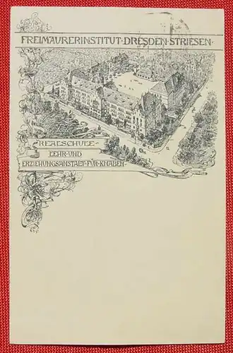 (1047697) Postkarte. Freimaurerinstitut Dresden Striesen, Realschule Lehr- und Erziehungsanstalten für Knaben. Stempel 1923,