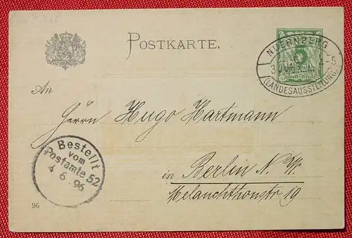 (1047705) PK mit aufgedrucktem Wert. Nürnberg Landesausstellung 1896, Sonderstempel, beschrieben, siehe bitte Bilder