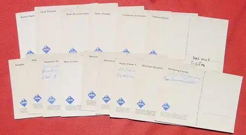 (1047725) Alte Postkarten mit Fußball Persönlichkeiten (z. B. Eusebio, Pele, Helmut Schön, uva.. ), ARAL, 15 Stück, Bergmann Dortmund. Gebrauchsspuren. Versandkosten ab Euro 2,50