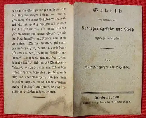 Uraltes Gebetsblaettchen "bey Krankheitsgefahr und Noth" 1831 (1038365)