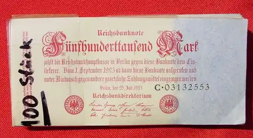 100 x 500.000,- RM 25. Juli 1923 (1031006) Banknoten, Geldscheine