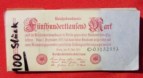 100 x 500.000,- RM 25. Juli 1923 () Banknoten, Geldscheine