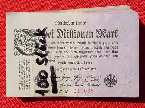 100 x Banknoten zu je 2 Million Reichsmark 9. Aug. 1923 () Geldscheine