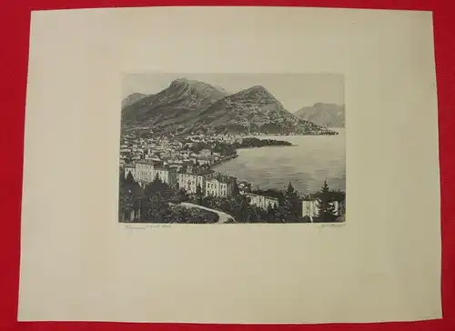 Alter signierter Stich Bezeichnung 'Lugano Monte Bre' ()