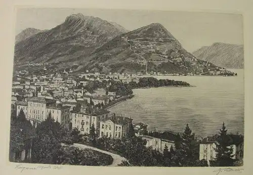 Alter signierter Stich Bezeichnung 'Lugano Monte Bre' (1019526)