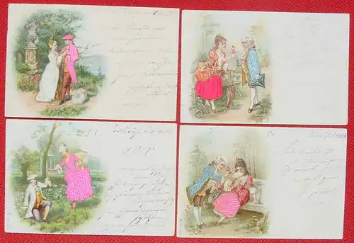 4 x AK Liebe, 1900, Textilueberzug ()