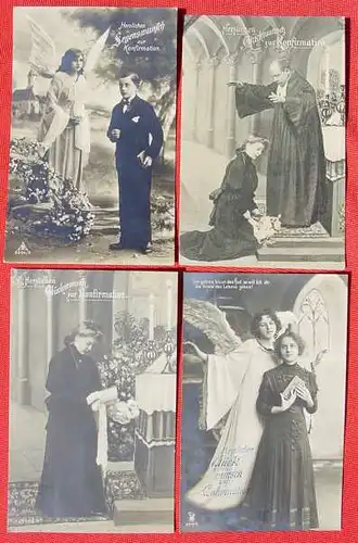 (1032961) 4  hübsche, alte Glückwunsch-Postkarten zum Thema Konfirmation, 3 x postalisch mit Marke und Stempel 1910 u. 1931. 