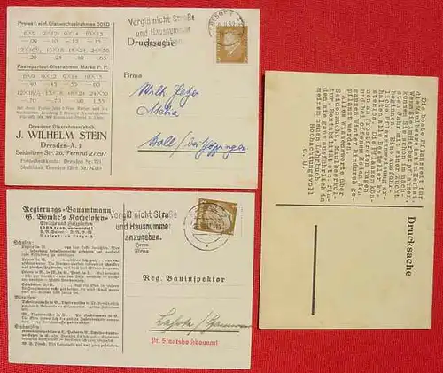 3 x Postkarten m. Reklame, ab 1927 ()